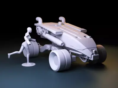 SCI-FI GIRL AND ROVER DIORAMA 3D print model