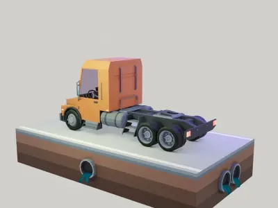 Low poly truck orange Low-poly 3D model
