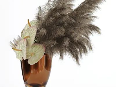 Anthuriums and Protea with Pampas grass 3D model
