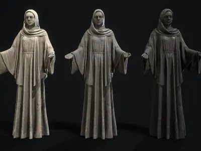 Nun statue  Low-poly 3D model
