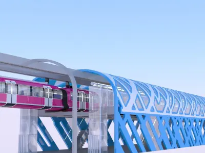 Monorail train with station II 3D model