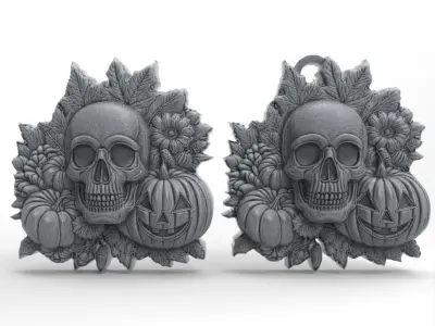 hallowen skull pumpkin decor  3D print model