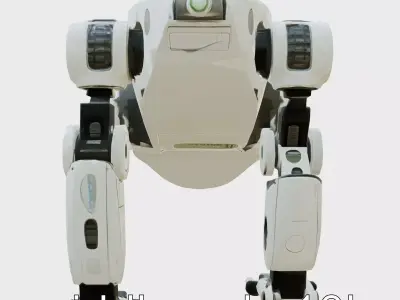 Futuristic Humanoid Robot with Green Glowing Eye Low-poly 3D model