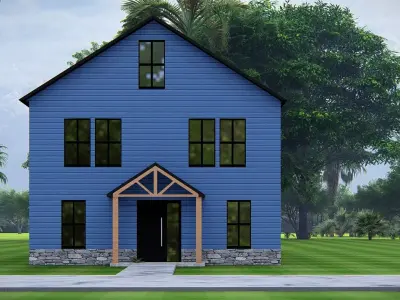 Modern American  Blue House  Exterior Architecture 3D Model 3D model