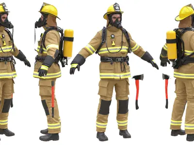 Realistic 3D model of Man Firefighter - Modular - Rigged Low-poly 3D model