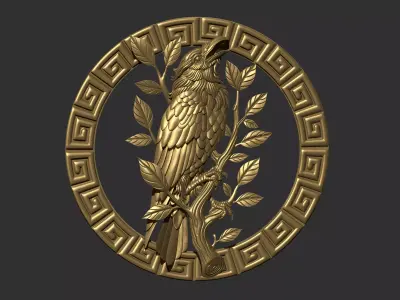 raven bird in circular frame 3D print model