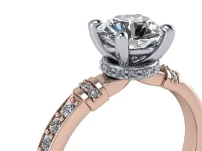 Modern OvalCut Side Collar Gem  Hidden Halo Bridal Wedding Ring  3D print model