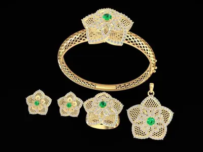 Luxury Floral Emerald Jewelry Set for Women 1279 3D print model
