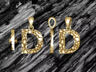 D LETTER Alphabet ROCKS PENDANT 3D print model 3D print model
