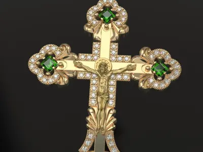 Diamond cross with crucifixion 3D print model