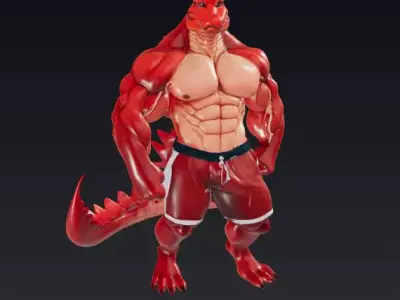 RED CROCODILE FIGHTER Low-poly 3D model