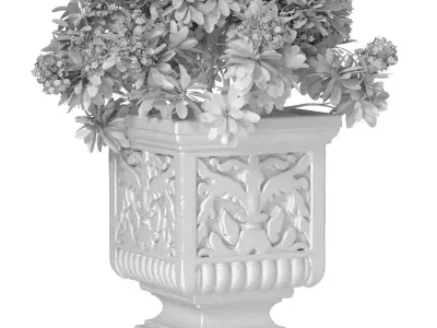Outdoor garden plant tree in a marble vase planter urn flowerpot 3D model