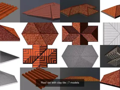 Roof set with clay tile 3D Model Pack