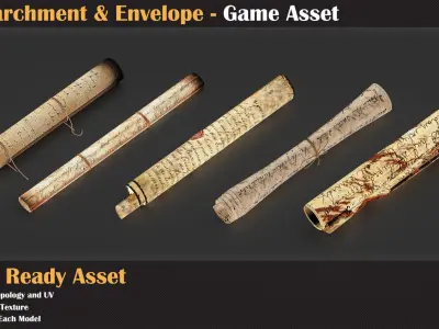 20 Parchment and Envelope - Game Asset   3D model