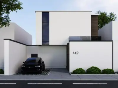  exterior high tech house model with car model tesla X 3D model