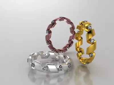 engagement ring spiral with diamonds sz18mm 3D print model