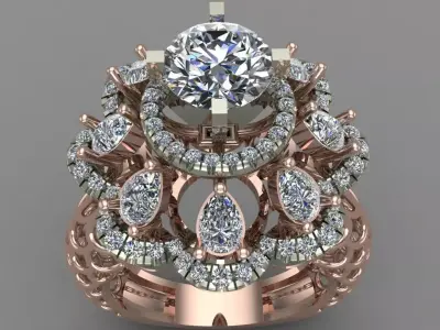 Luxery Rose Gold Women Diamond Ring 3D print model 3D print model