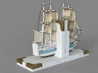 White Wood Coastal Boat Bookends 9 In X 6 In 3D model