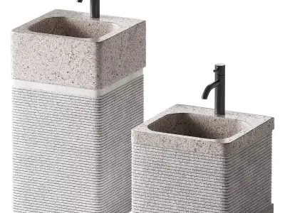 Stone Sink with Rectangular Standing Pedestal 2 color options 3D model