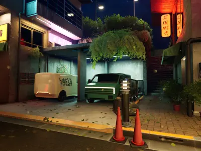 Cyberpunk District Low-poly 3D model