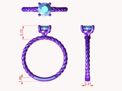 di021 diamond engagement ring with twist 3D print model