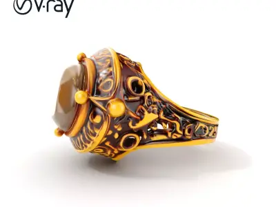 Ornate Gold Ring D Model Pack Low-poly 3D model