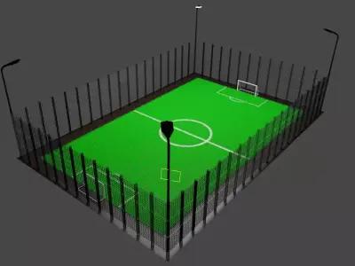 Mini football field with artificial grass 3D model