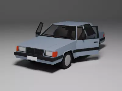 Low Poly 1980s Compact Sedan 3D Model Car15 Low-poly 3D model