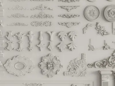  90 corner decorations plaster moldings and Roman columns 3D model