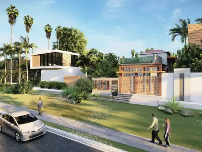 Exterior Render - 3D Model modern house with car Low-poly 3D model