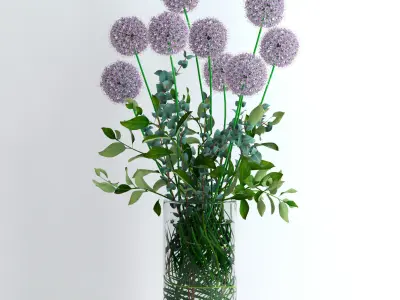 Alliums and Eucalyptus plus Tangerine branches and Palm leaf 3D model
