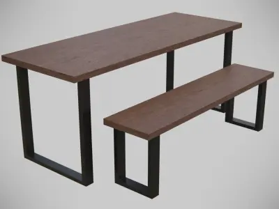 Dining Table set-dark wood Low-poly 3D model
