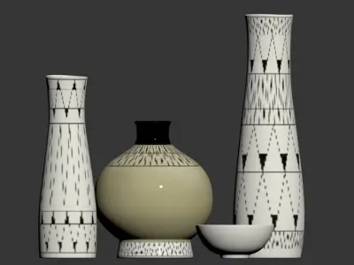 Set Bowl and 3 Vases by Aribia 3D model