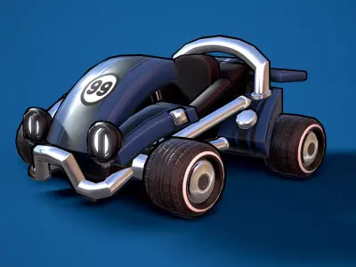 Kart Cartoon Green energy Low poly game ready Low-poly 3D model