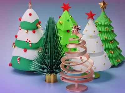 6 Christmas New Year Trees 3D Model Low-poly 3D model