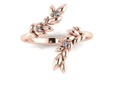 Leaf ring with diamonds 3D print model