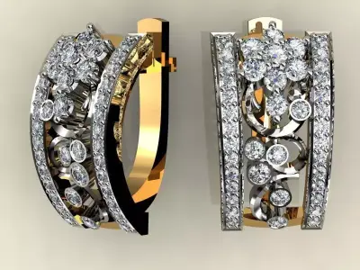 Earrings pair of gold and diamond 3D print model