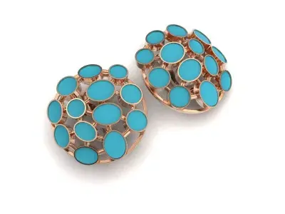 G0148 turquoise stud earrings in rose gold 3D print model