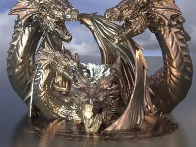 Arthurian Dragon King Statue 3 designs 3D model