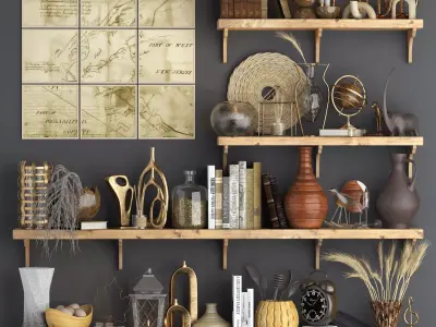 Decorative set vintage shelves - wall art 3D model