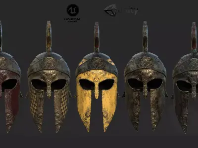 Antique spartan helmet the Corinthian type Low-poly 3D model