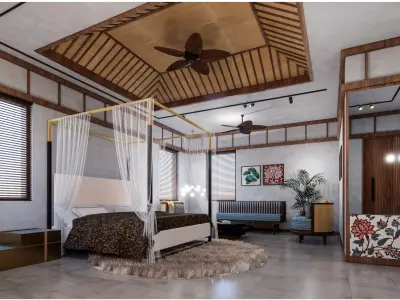 Resort - cottage 02 - bedroom - interior 3D model