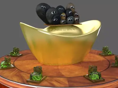 Chinese gold ingot with stone face  3D model