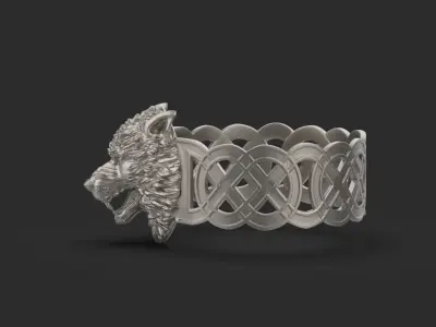 Celtic bracelet with a realistic wolf  head  3D print model