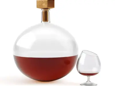 Decorative decanter and glass with cognac 3D model