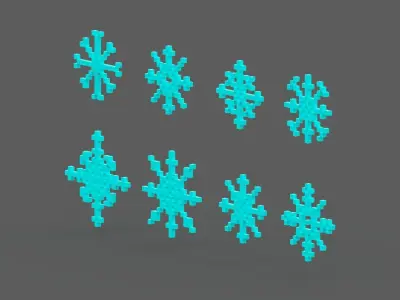 Pixel Snowflake Icon Set Low-poly 3D model
