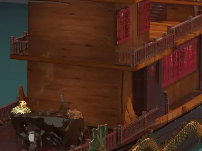 Chinese dragon  house boat   3D model