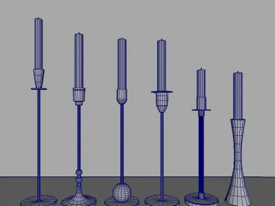 Candleholder Set candlestick in brass with candle 3D model