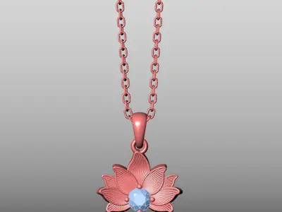 Textured Lotus Flower Diamond Pendant CAD Design 3D print model