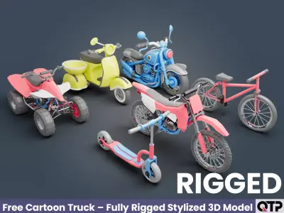 Cartoon Bike Pack - Rigged Motorbikes and Scooters Animation  Low-poly 3D model